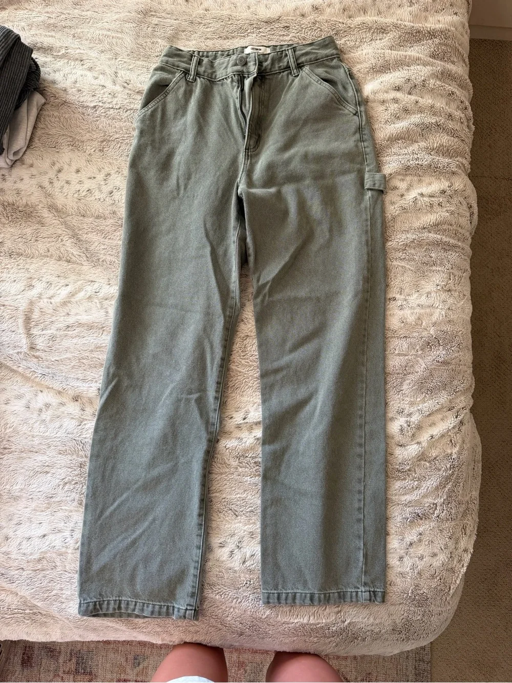 Women’s Cotton On High-Rise Straight Leg ‘Carpenter Jeans’ in Olive Green